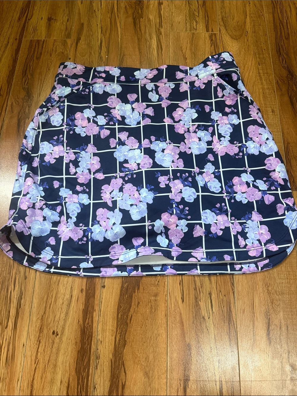 Peter Millar Navy Floral Grid Mini Skirt